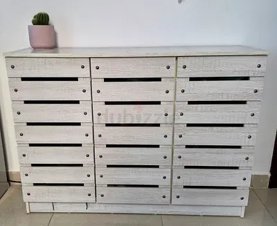 Light grey wood shoe cabinet with shelves - excellent condition