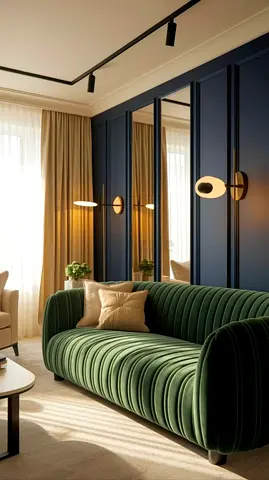 Green Velvet 3-Seater Sofa — Modern Channel-Tufted Design