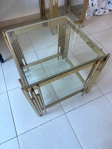 Glass and Gold Metal Side Table - Square End Table